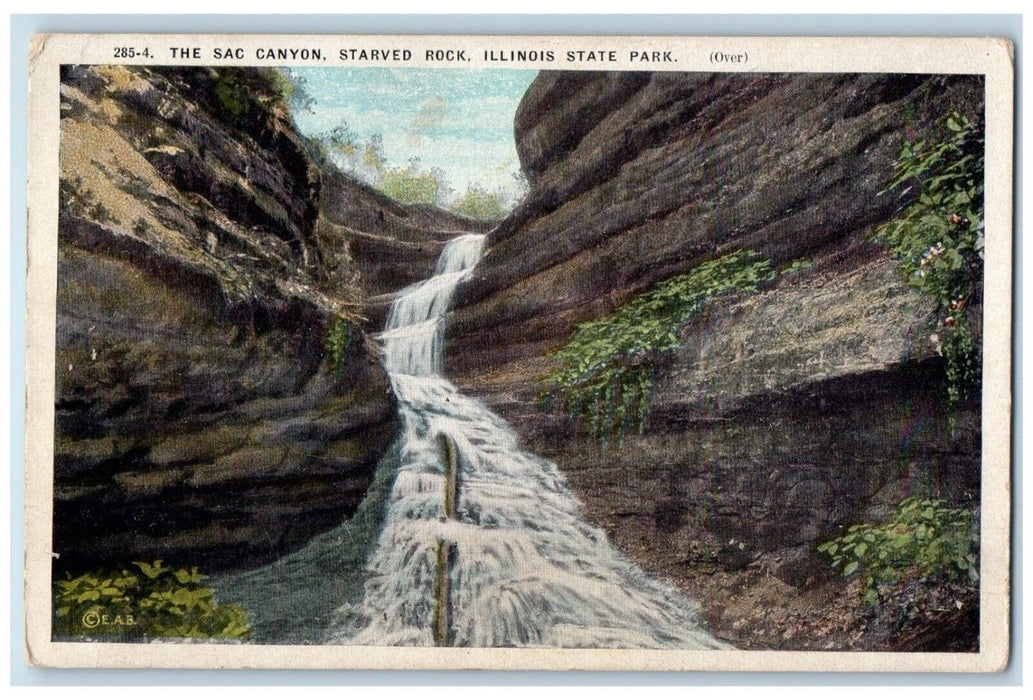 c1940 Sac Canyon Starved Rock Illinois State Park River Lake Falls IL Postcard