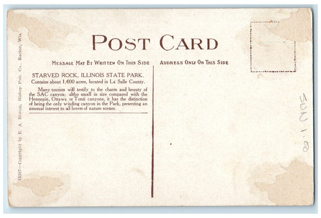 c1940 Sac Canyon Starved Rock Illinois State Park River Lake Falls IL Postcard