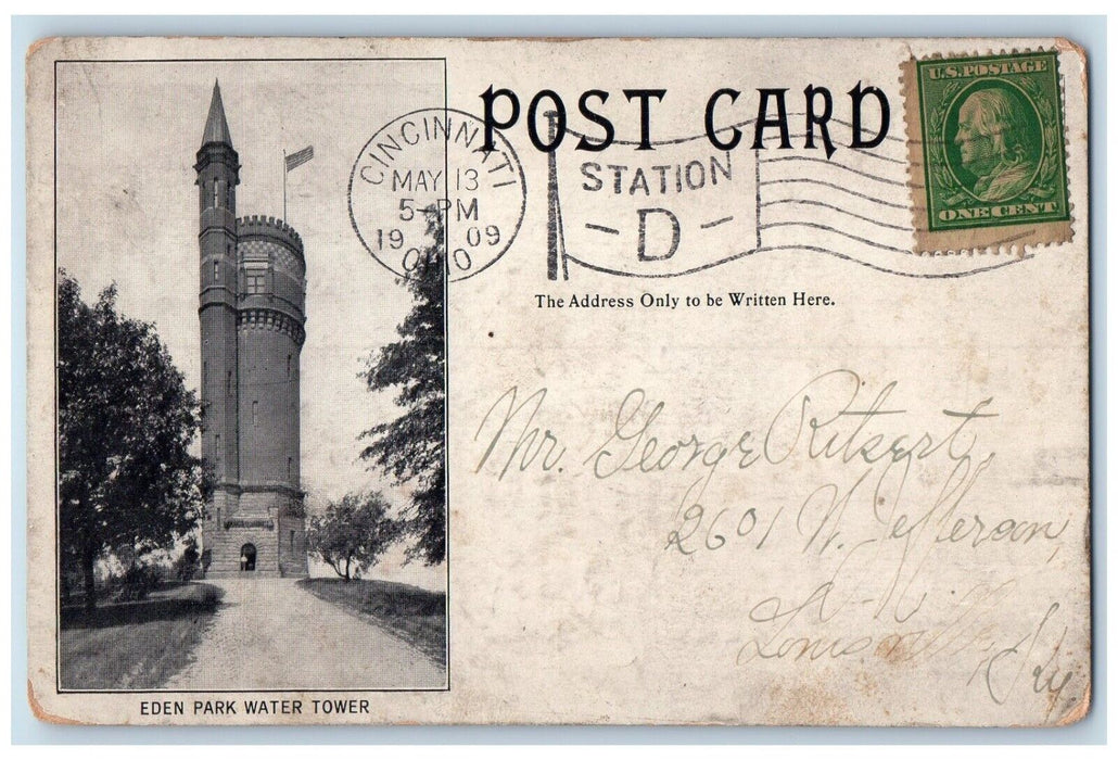 1909 Eden Park Water Tower Statistics Cincinnati Ohio OH Vintage Posted Postcard