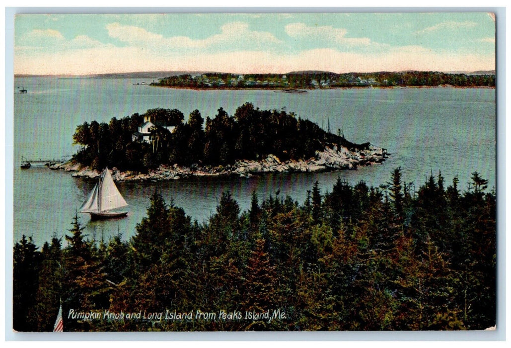 Pumpkin Knob And Long Island From Peaks Island Maine ME, Sailboat Postcard