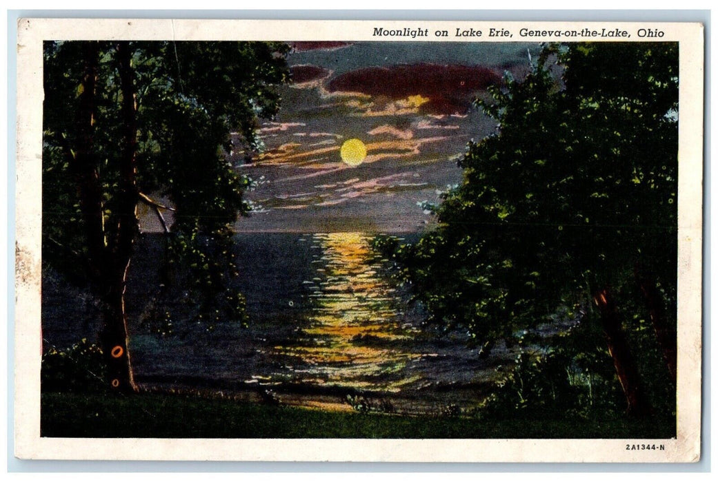 1957 Moonlight Lake Erie Moon Geneva-on-the-Lake Ohio OH Vintage Posted Postcard