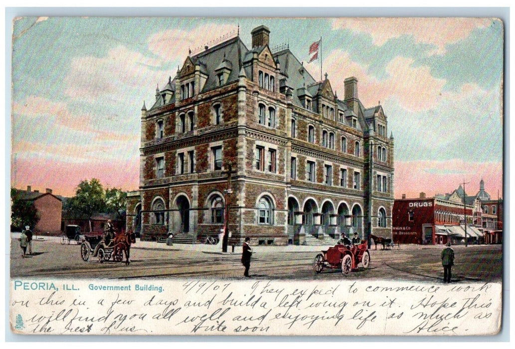 1907 Government Building Exterior Horse Road Peoria Illinois Tuck Sons Postcard