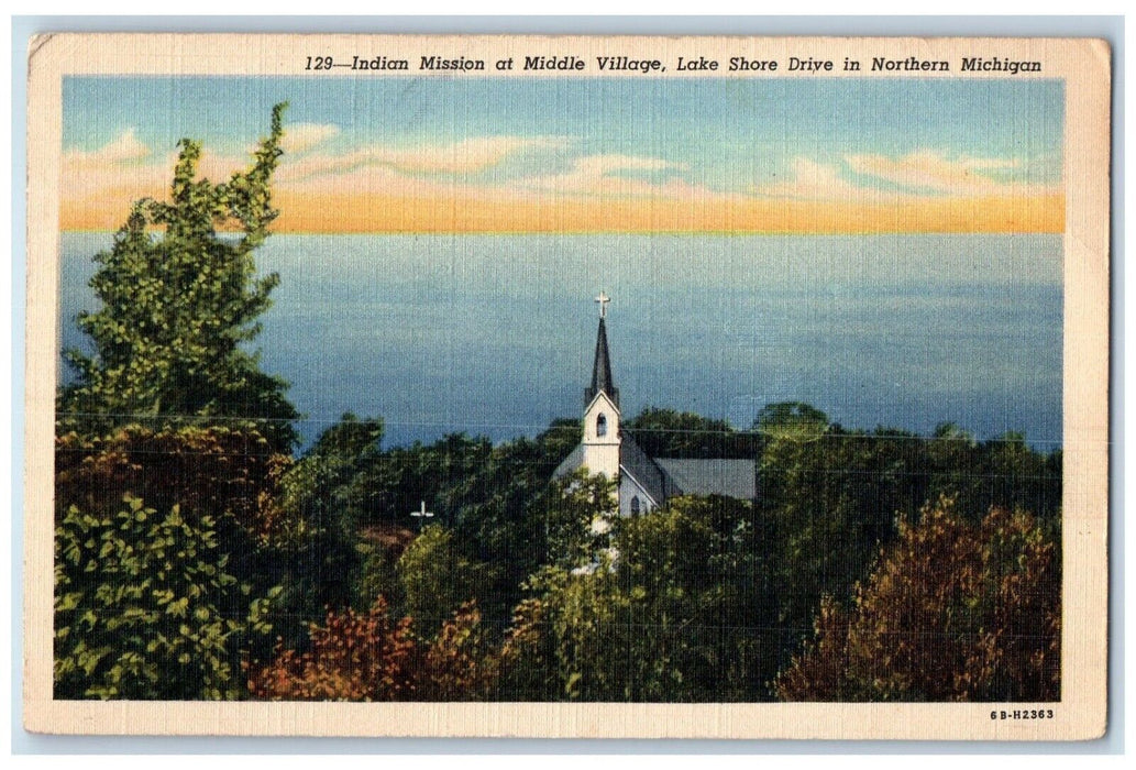 1954 Indian Mission Middle Village Lake Shore Drive Northern Michigan Postcard
