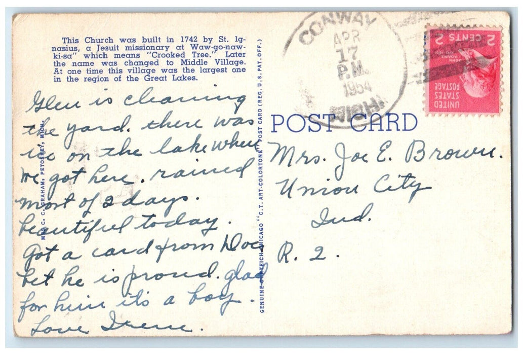 1954 Indian Mission Middle Village Lake Shore Drive Northern Michigan Postcard