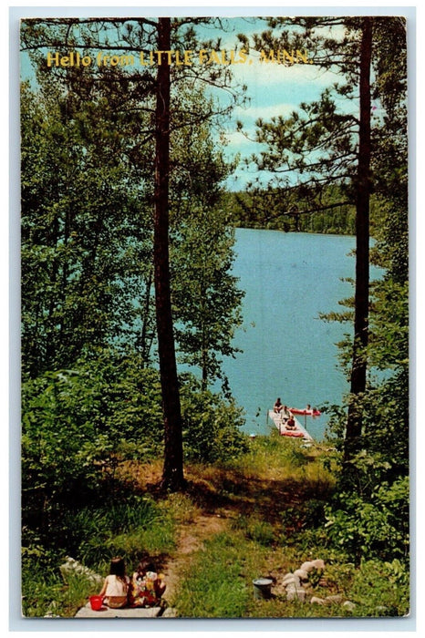 1973 Hello From Little Falls Minnesota MN, Boat Posted Vintage Postcard