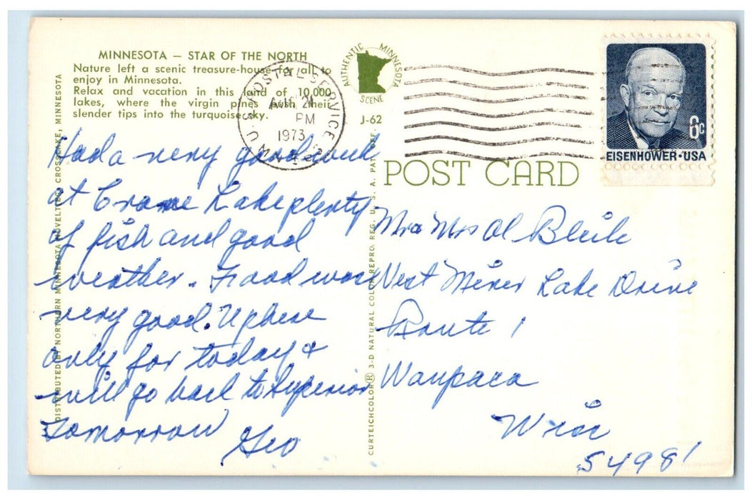 1973 Hello From Little Falls Minnesota MN, Boat Posted Vintage Postcard