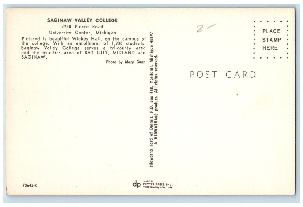 c1960's Saginaw Valley College University Center Michigan MI Vintage Postcard