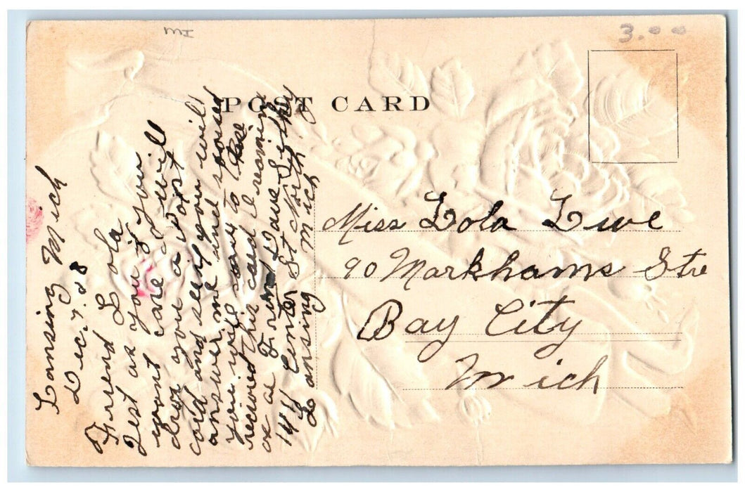 1908 Greetings From Lansing Michigan MI, Flowers Airbrushed Embossed Postcard