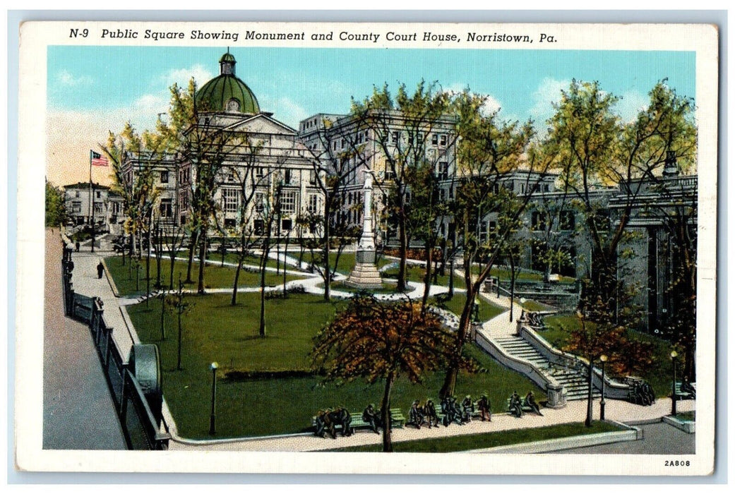 Public Square Showing Monument And County Court House Norristown PA Postcard