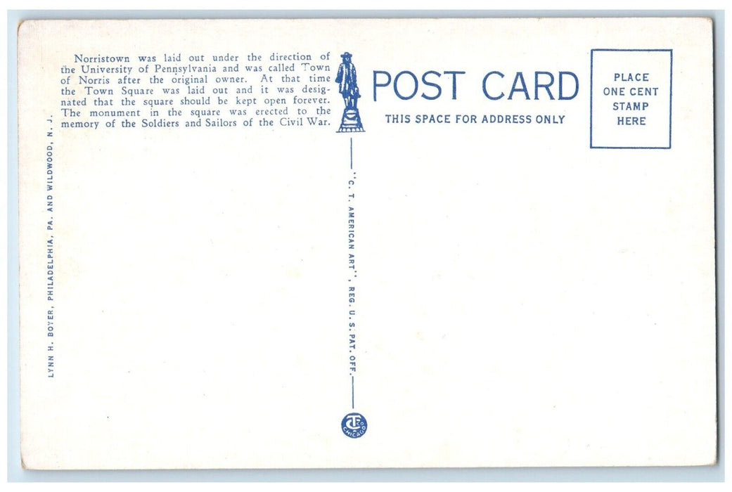 Public Square Showing Monument And County Court House Norristown PA Postcard