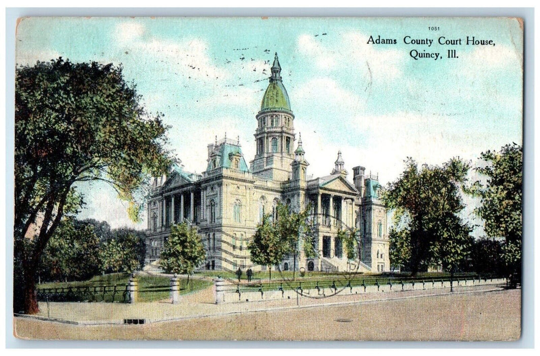 1909 Adams County Court House Quincy Illinois IL Postcard