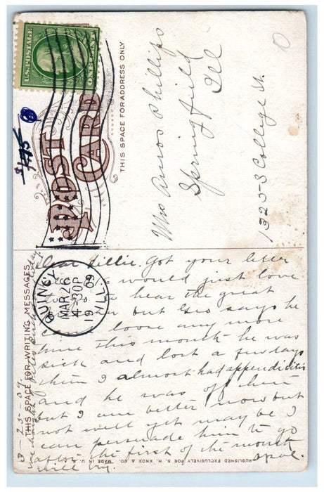1909 Adams County Court House Quincy Illinois IL Postcard