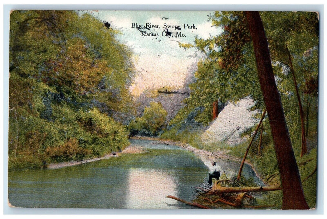 1910 Blue River Swope Park Kansas City Missouri MO, Man Posted Antique Postcard