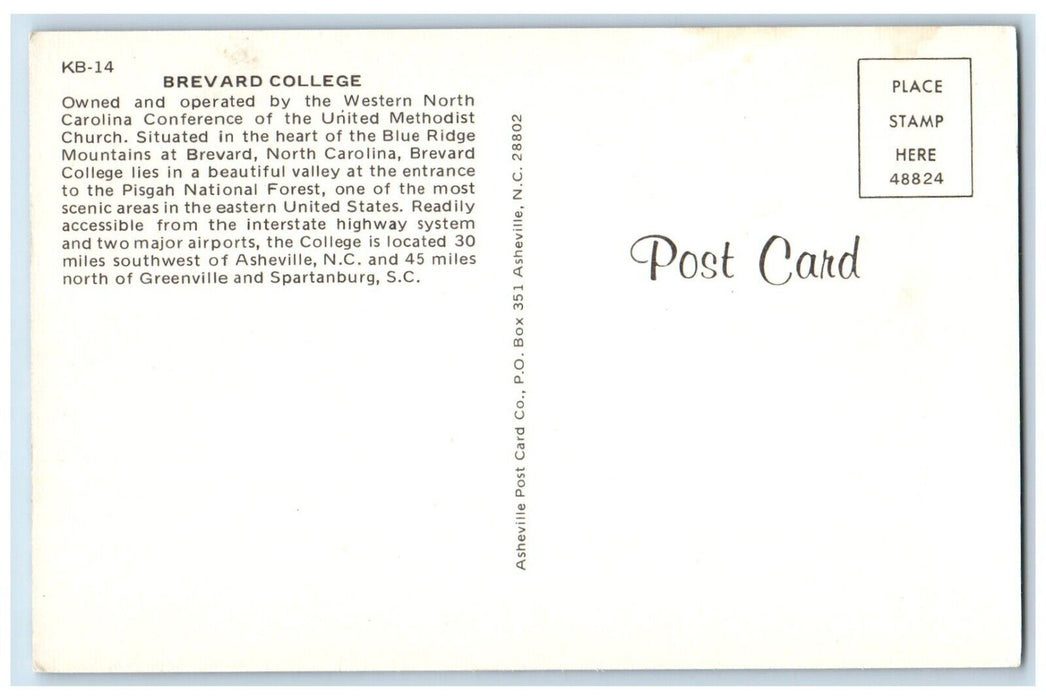 c1950's Aerial View Of Brevard College Ashville North Carolina NC Postcard