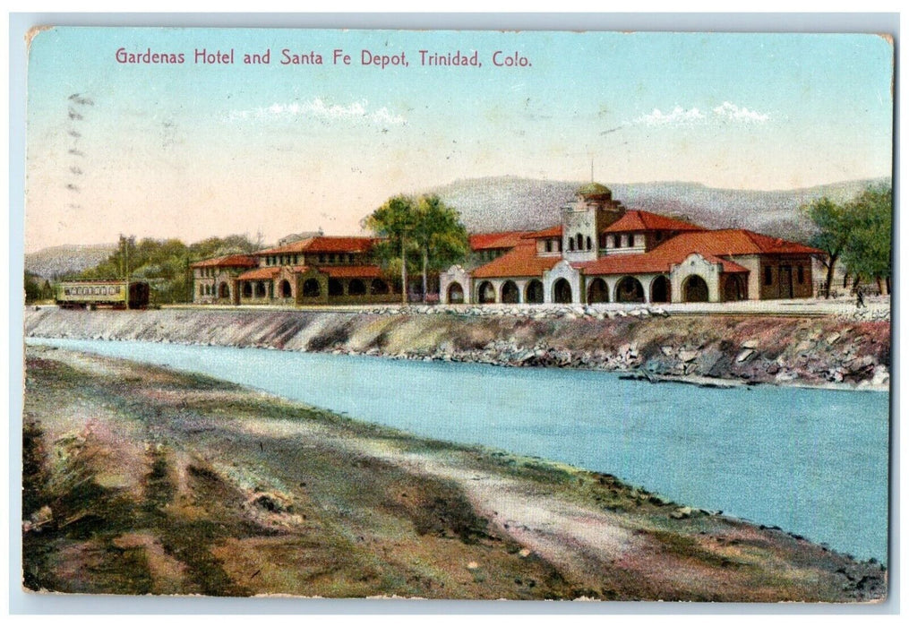 1909 Gardenas Hotel And Santa Fe Depot Trinidad Colorado CO Antique Postcard