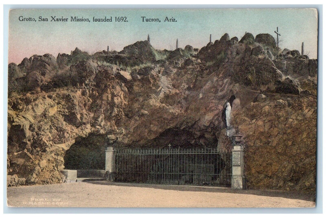 View Of Grotto San Xavier Mission Tucson Arizona AZ Posted Vintage Postcard