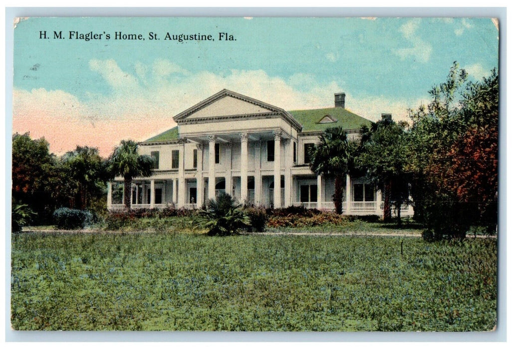 1913 View Of HM Flagler's Home St. Augustine Florida FL Posted Antique Postcard