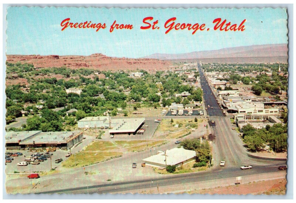 Greetings From St. George Utah UT, Red Hills And Green Valleys Cars Postcard