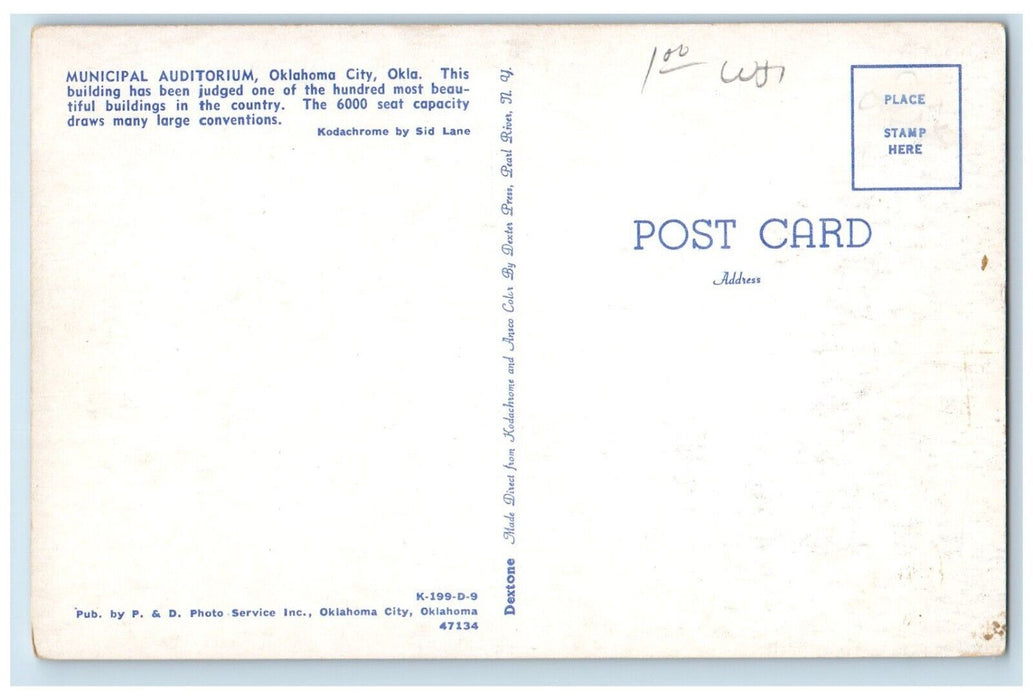c1950's Quartet Concert Tonite Municipal Auditorium Oklahoma City OK Postcard