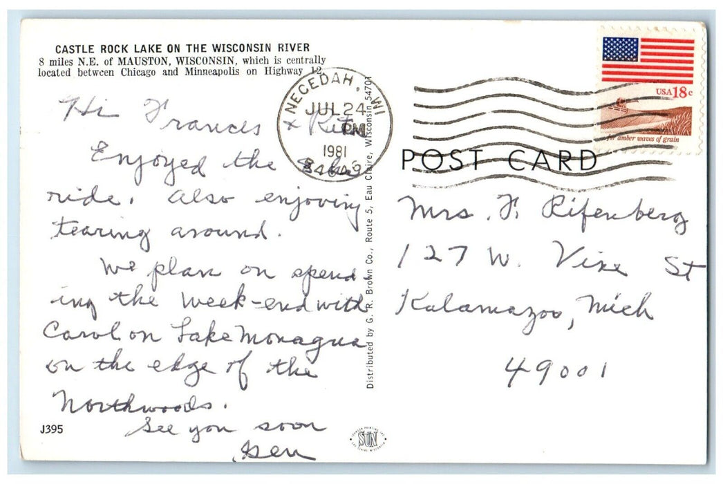 1981 Greetings From Castle Rock Lake Wisconsin WI Posted Vintage Postcard