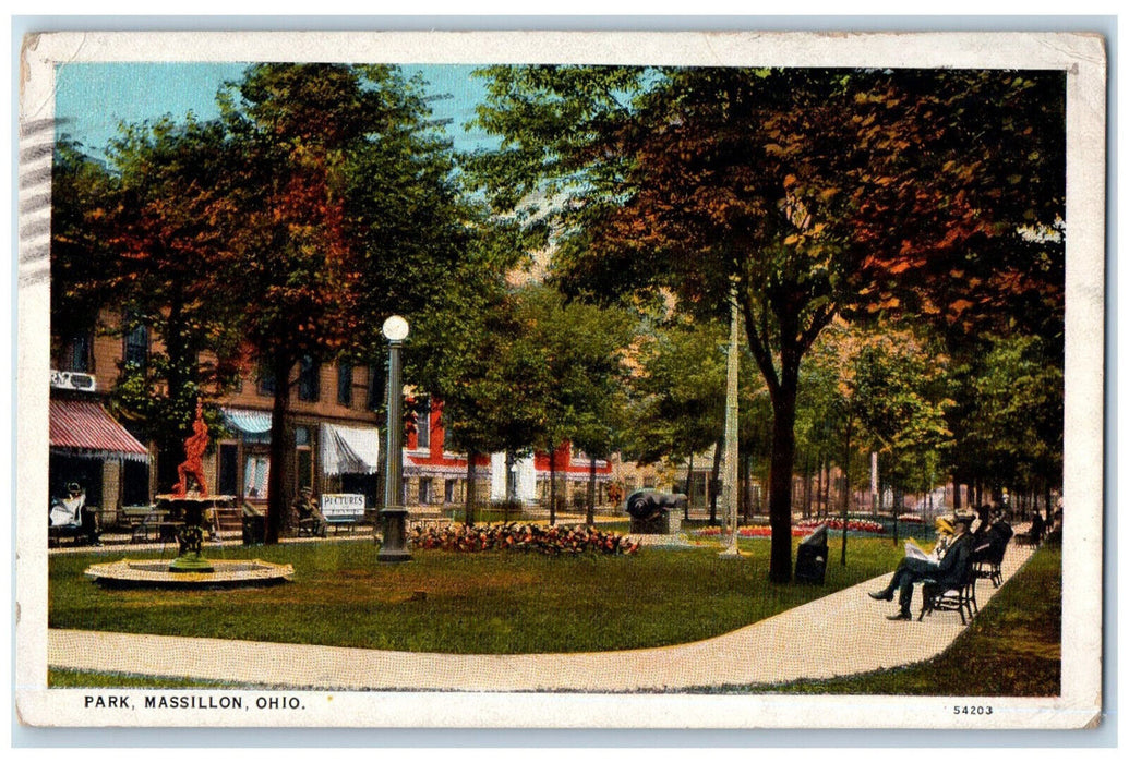 1928 Fountain Business Section Park View Massillon Ohio OH Vintage Postcard