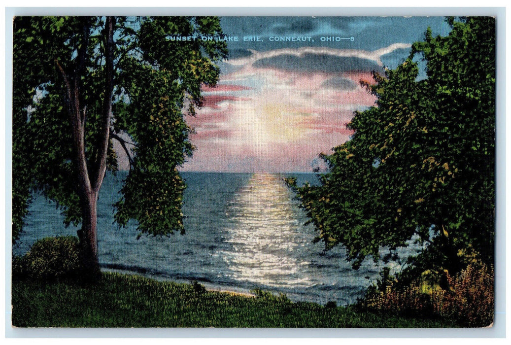 1954 Sunset on Lake Erie Conneaut Ohio OH Jamestown PA Vintage Postcard