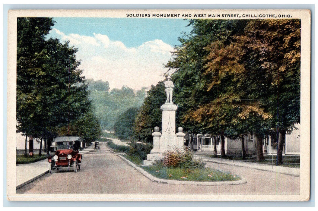 c1920's Soldiers Monument and West Main Street Chilicothe Ohio OH Postcard