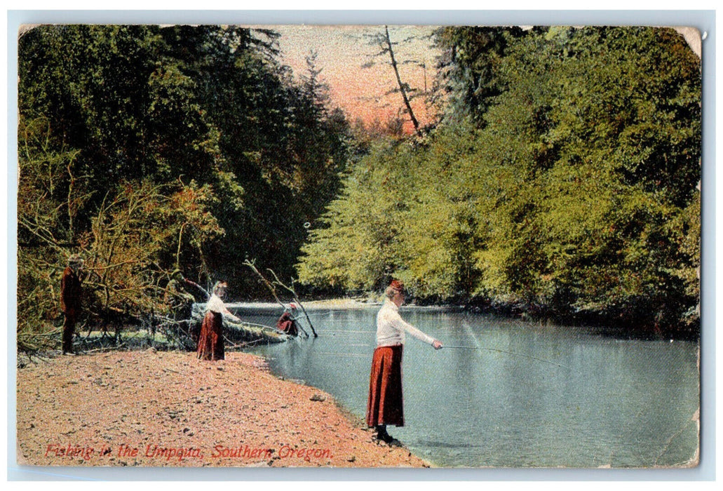 1910 Fishing in the Umpqua Southern Oregon OR Antique Posted Postcard