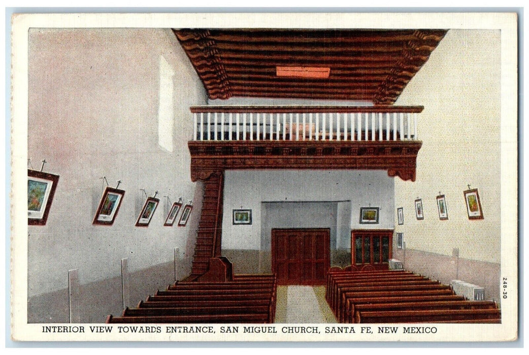 Interior View Towards Entrance San Miguel Church Santa Fe New Mexico NM Postcard