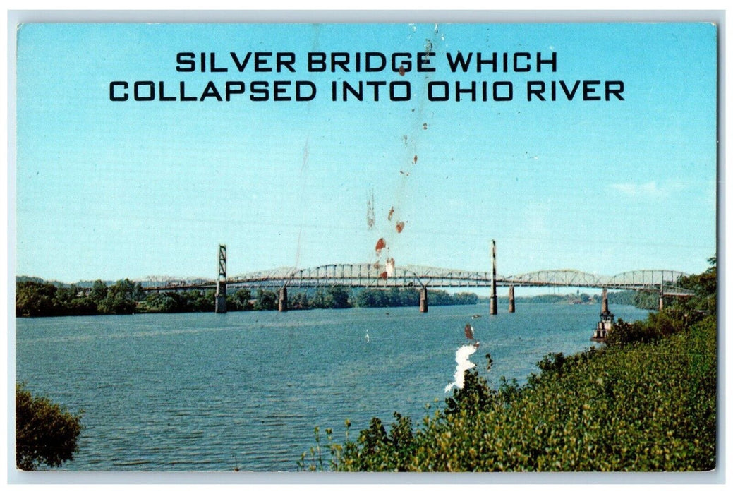 Silver Bridge Which Collapsed Into Ohio River Point Pleasant WV Vintage Postcard