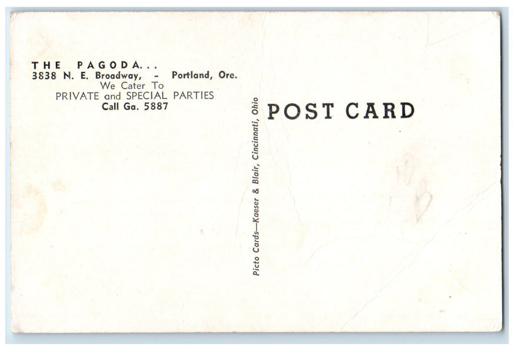 c1930's The Pagoda Chinese & American Dishes Portland Oregon OR Postcard