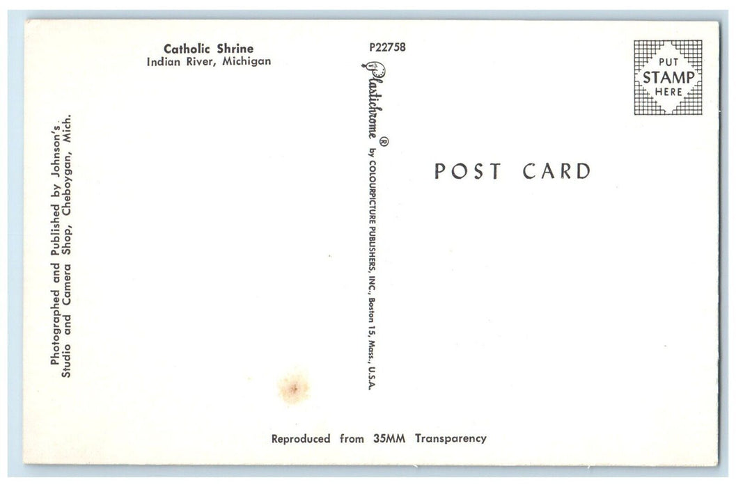 c1950's Catholic Shrine Interior View Cross Indian River Michigan MI Postcard