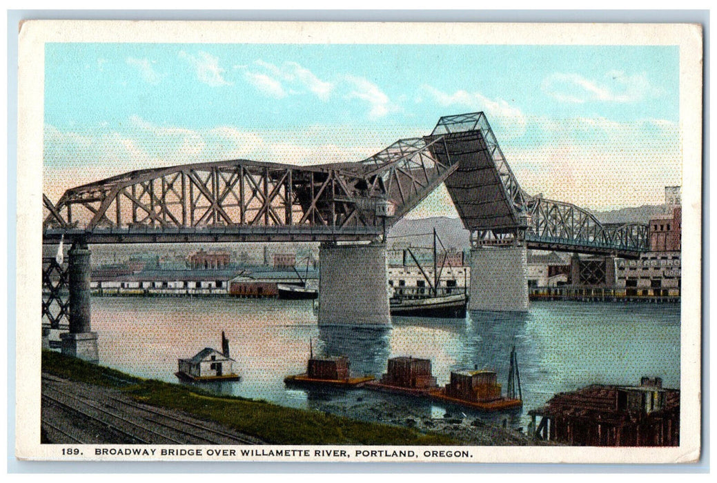 c1920's Broadway Bridge Over Willamette River Portland Oregon OR Postcard