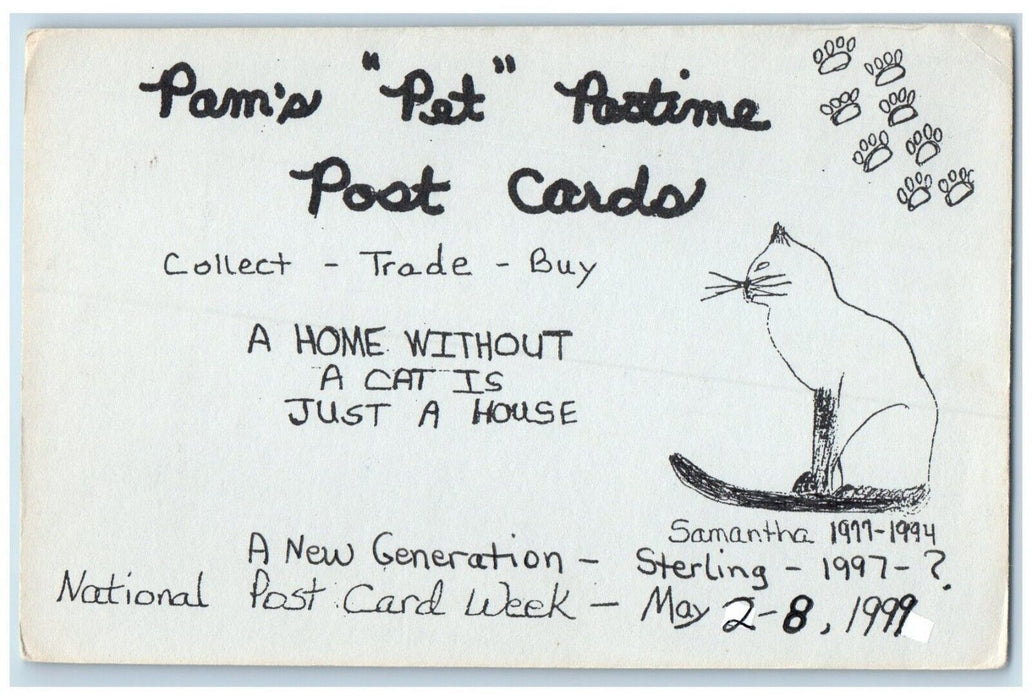 1999 Pam's Pet Pastime Collect Trade Buy Cat Marietta Ohio OH Vintage Postcard