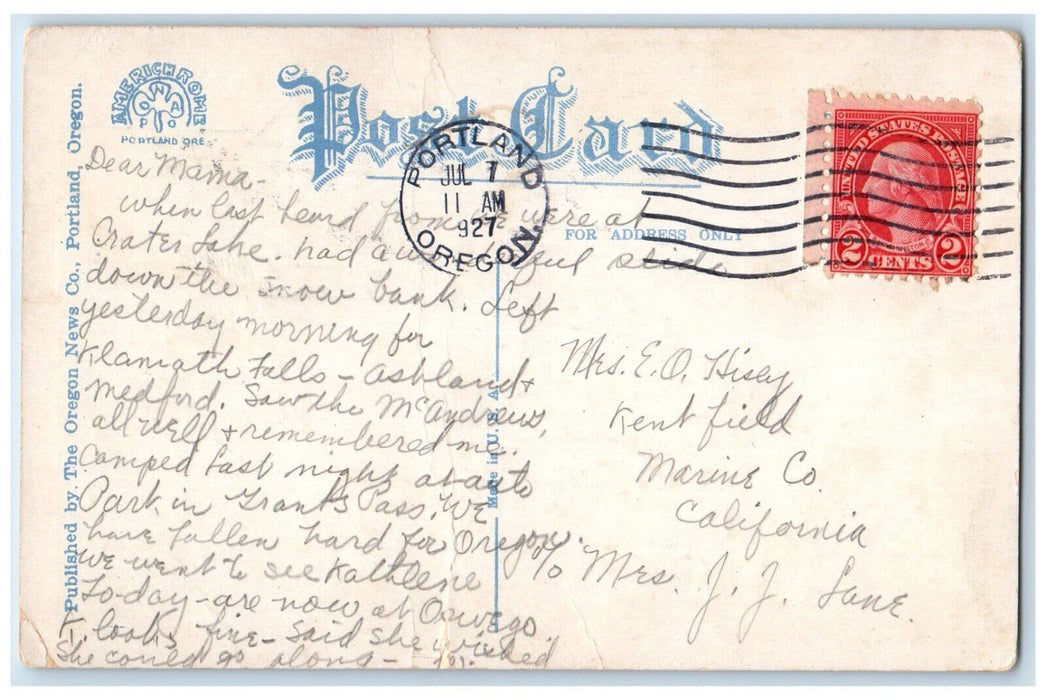 1927 Business Section Broadway Looking North Portland Oregon OR Postcard