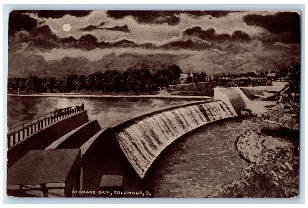 1911 Moonlight Scene Storage Dam Columbus Ohio OH Antique Posted Postcard