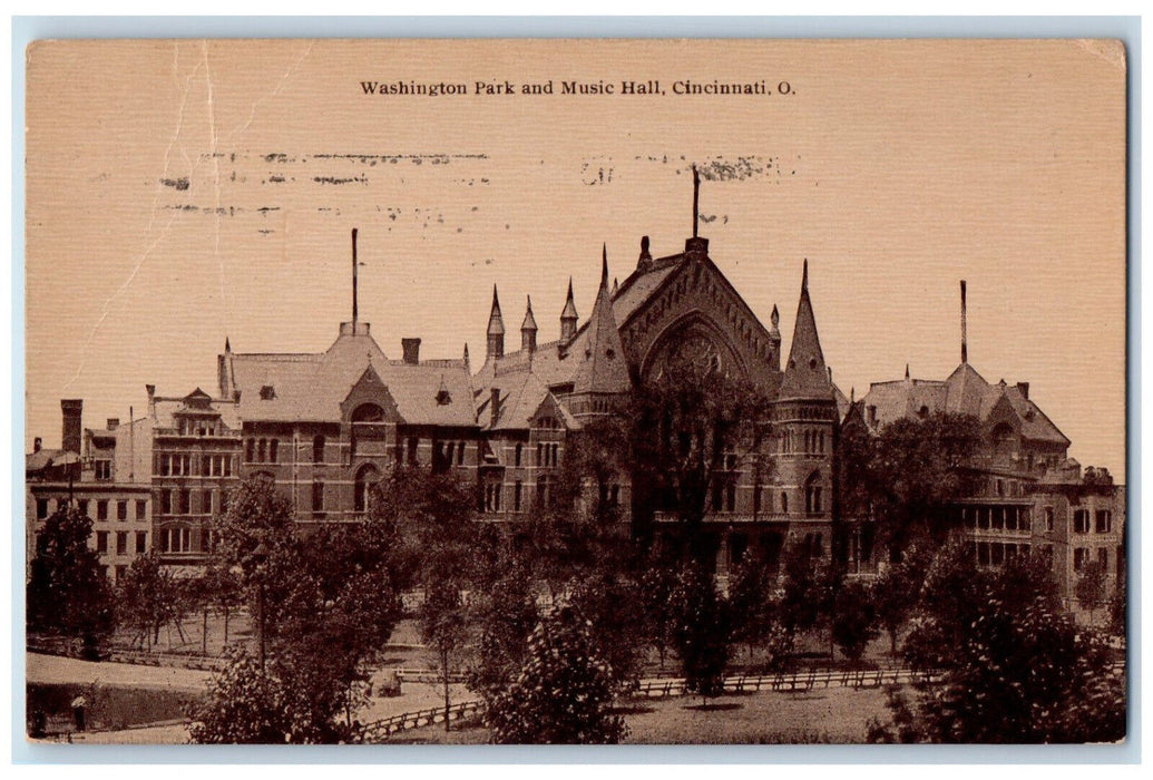 1910 Washington Park and Music Hall Cincinnati Ohio OH Antique Posted Postcard