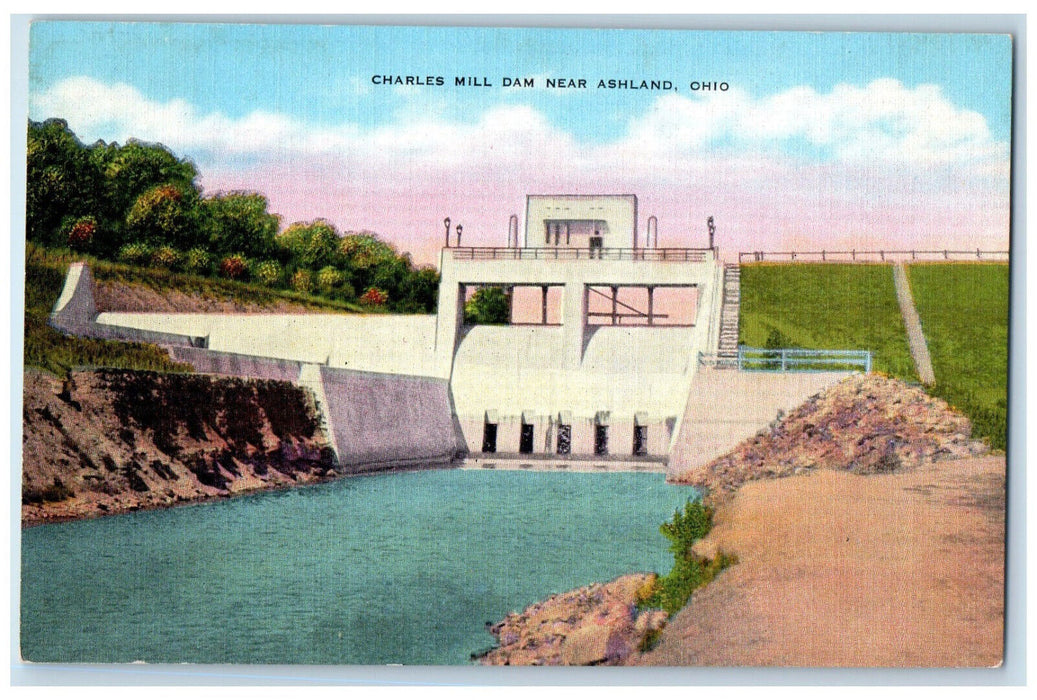 c1950's Charles Mill Dam Near Ashland Ohio OH Vintage Unposted Postcard