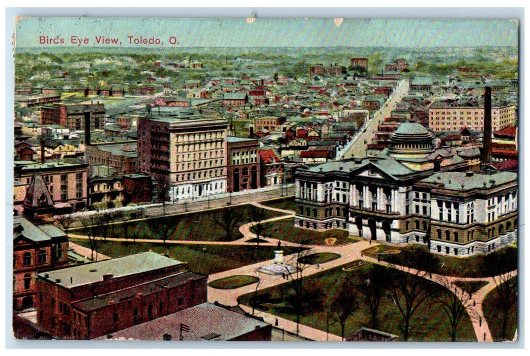 1909 Bird's Eye View of Buildings in Toledo Ohio OH Antique Unposted Postcard