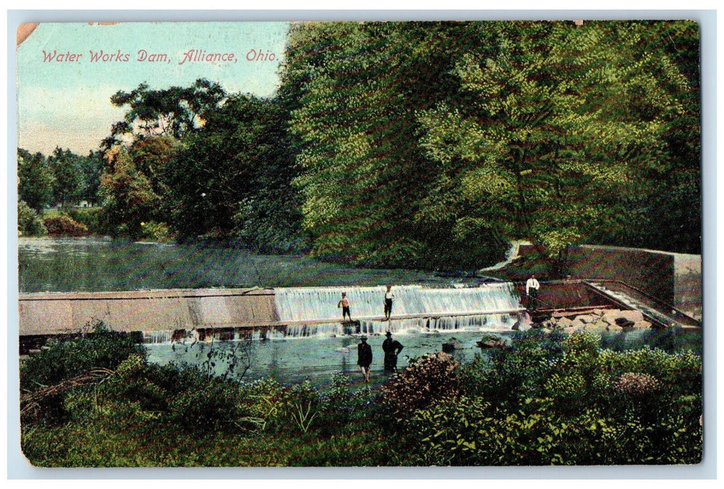 c1910 People in Water Works Dam Alliance Ohio OH Antique Unposted Postcard