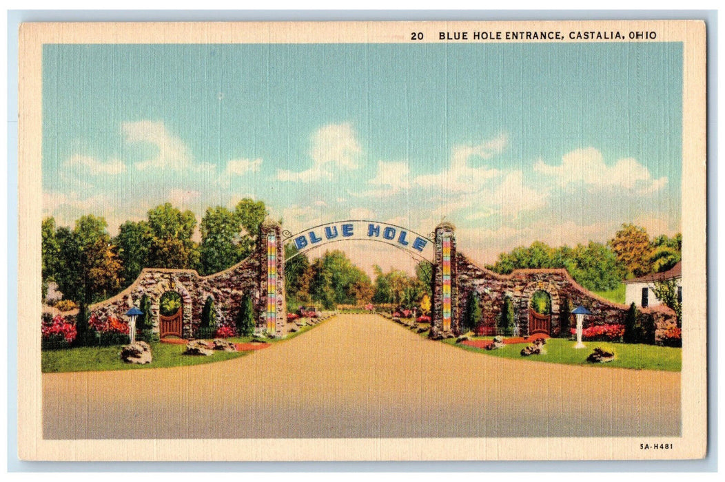 c1940's Blue Hole Arch Entrance Spring in Castalia Ohio OH Vintage Postcard