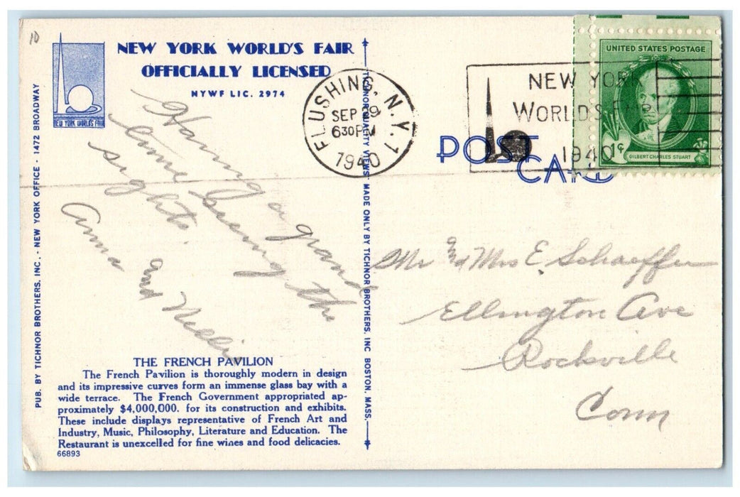 1940 The French Pavilion New York World's Fair Flushing NY Vintage Postcard