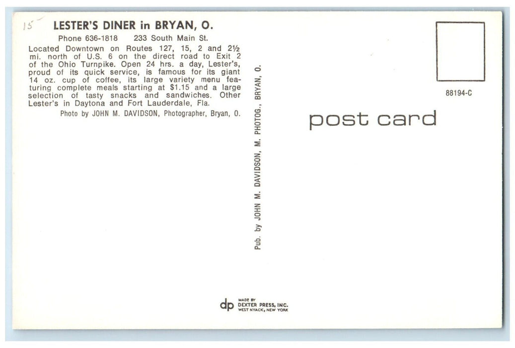 Lester's Diner In Bryan O Restaurant Fort Lauderdale FL, Dual View Postcard