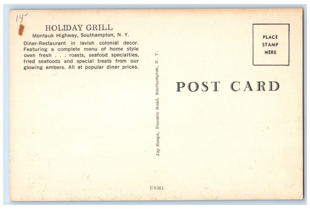 Holiday Grill Diner Restaurant Night View Cars Southampton New York NY Postcard