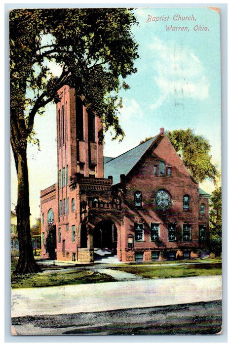 1909 Entrance to Baptist Church Warren Ohio OH Antique Posted Postcard