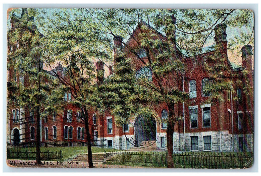 1913 High School Entrance Mt. Vernon Ohio OH Antique Posted Postcard