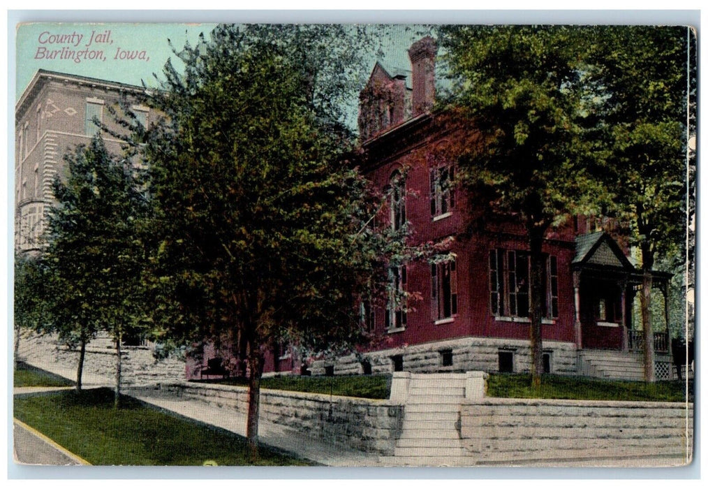 c1910's County Jail Building Burlington Iowa IA Posted Antique Postcard