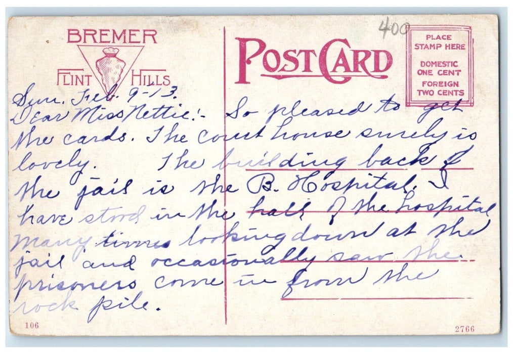 c1910's County Jail Building Burlington Iowa IA Posted Antique Postcard