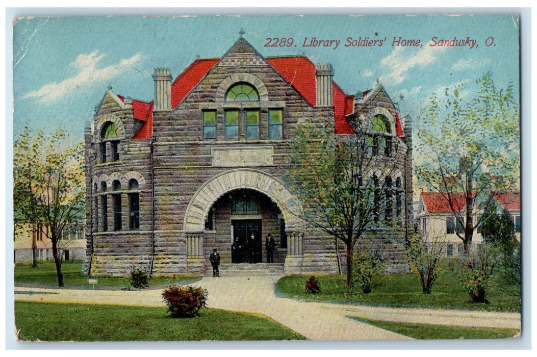 1911 Library Soldiers Home Sandusky Ohio OH Lakeside OH Missent Postcard