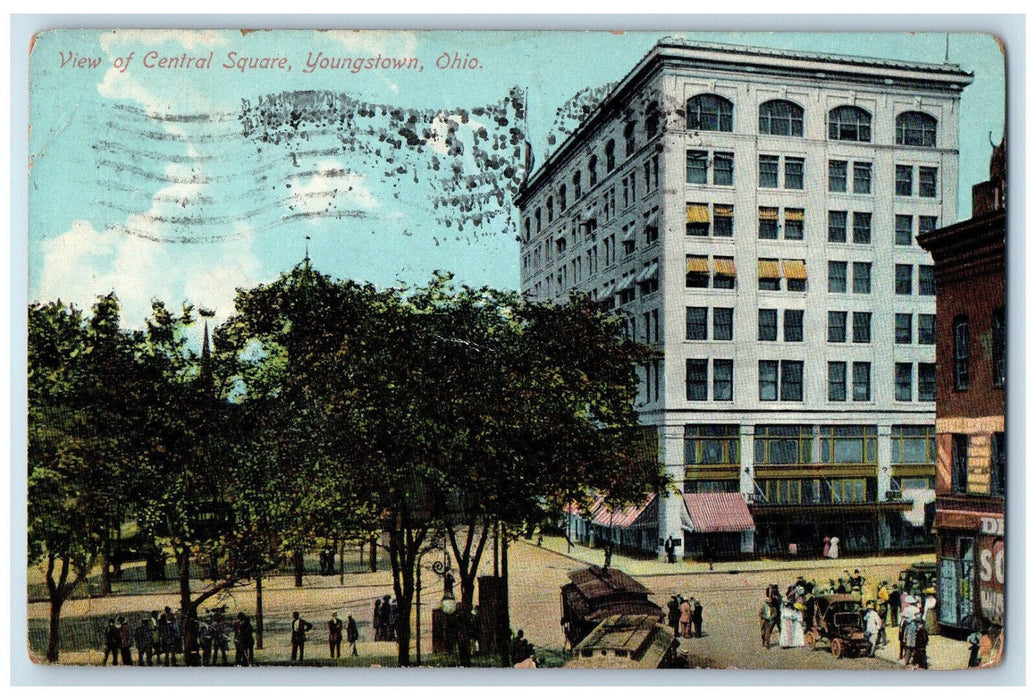 1910 View of Central Square Building Youngstown Ohio OH Antique Posted Postcard